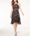 AVEC LES FILLES RUFFLED FLORAL FLOCKED-VELVET DRESS