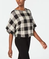 Eileen Fisher 3/4-sleeve Linen Checkerboard Sweater In Black