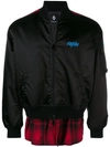 Marcelo Burlon County Of Milan Black Polyamide 'cupido' Tartan Bomber Jacket In Black