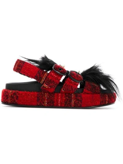 Simone Rocha Embellished Tartan Tweed Platform Sandals In Red/other