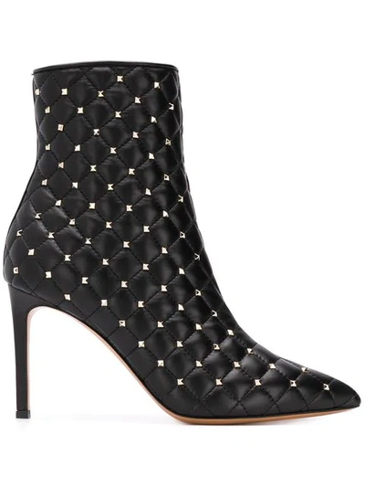 Valentino Garavani 90mm Rockstud Spike Leather Ankle Boots In Black