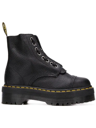 Dr. Martens Sinclair Combat Boot In Black Hammered Leather With A Large Treaded Sole
