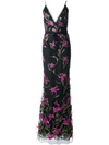 MARCHESA NOTTE LONG EMBROIDERED FLORAL DRESS