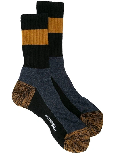Junya Watanabe Colour-block Wool-blend Socks In Black