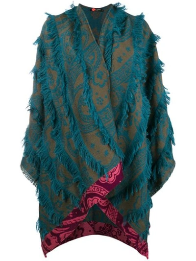 Etro Fringed Printed Cape In Green