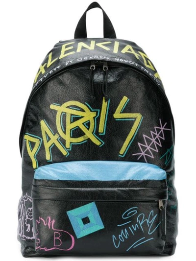 Balenciaga Men's Graffiti Explorer Leather Backpack In Black Multi