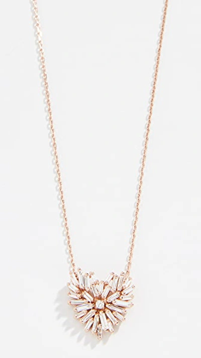 Suzanne Kalan 18k Rose Gold Mini Heart Diamond Pendant Necklace In Rg