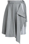 CARVEN WOMAN DRAPED BRUSHED-WOOL AND STRIPED TWILL SKIRT LIGHT GRAY,AU 2243576767683412