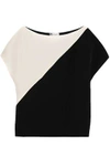 LANVIN LANVIN WOMAN TWO-TONE SILK CREPE DE CHINE TOP BLACK,3074457345618919764