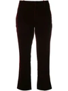 Saint Laurent Burgundy Mid Rise Flared Velvet Trousers In Red