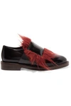 MARNI MARNI WOMAN GOAT HAIR-TRIMMED LEATHER BROGUES BLACK,3074457345619094460