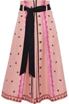 TEMPERLEY LONDON WOMAN POPPY FIELD EMBROIDERED COTTON-FAILLE MIDI SKIRT BABY PINK,US 3616377385197650