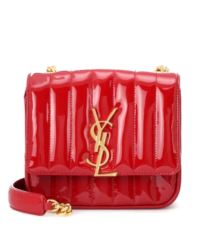 Saint Laurent Medium Patent Monogramme Vicky Chain Bag In Red