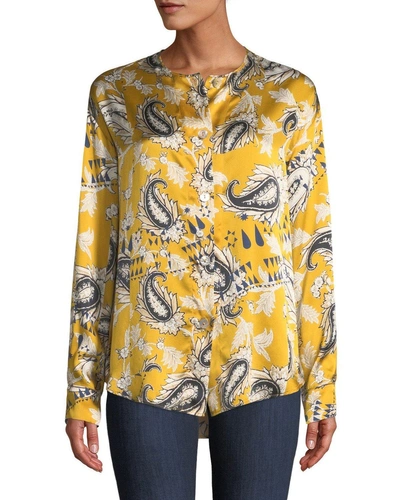 Forte Forte Collarless Afrika-print Silk Button-front Shirt In Yellow Pattern