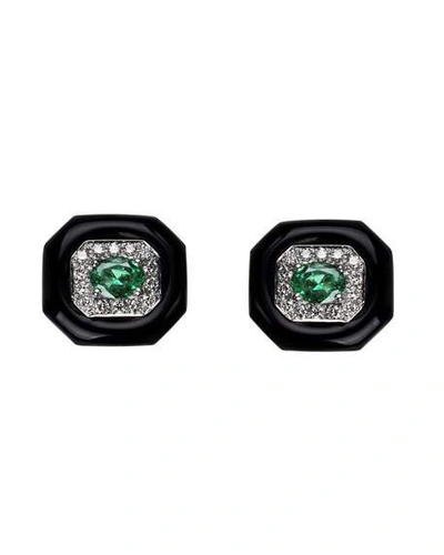 Nikos Koulis 18k White Gold Oui Diamond & Emerald Stud Earrings