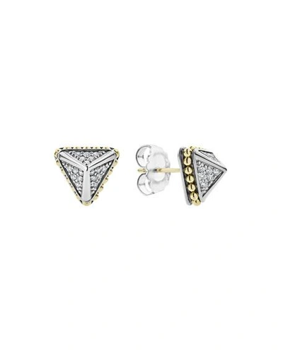 Lagos Ksl Lux Diamond Silver & 18k Gold Caviar 12mm Pyramid Stud Earrings In Silver/ Diamond