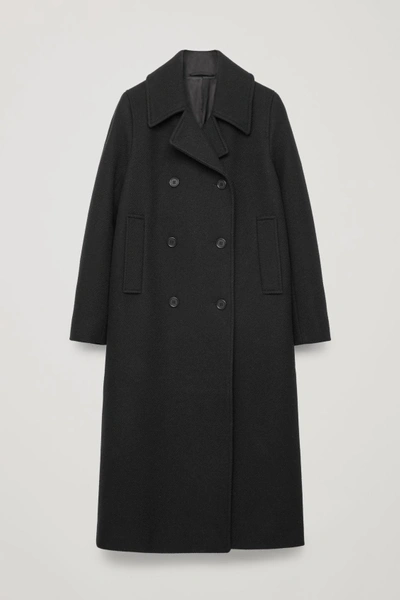 Cos Long Wool Pea Coat In Black