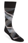 Cole Haan Men's Diagonal Plaid Crew Socks In Black/blue