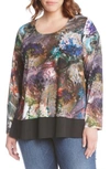 KAREN KANE FLORAL MIXED MEDIA TOP,3L08179W