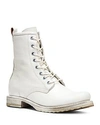 Frye Women's Veronica Round Toe Leather Combat Booties In White
