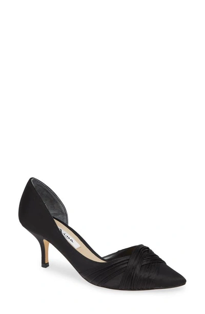 Nina Blakely Half D'orsay Pointy Toe Pump In Black Satin
