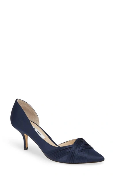 Nina Blakely Half D'orsay Pointy Toe Pump In Navy Satin
