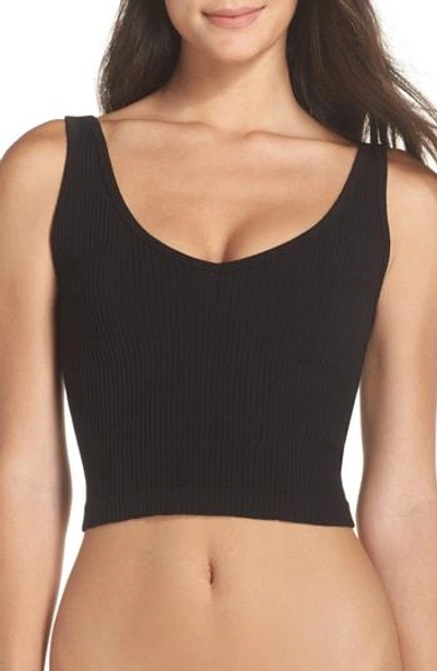 Free People Sleeveless Scoopneck Ribbed Cropped Tank In Black