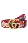 GUCCI GG FLOWER EMBROIDERED CALFSKIN LEATHER BELT,409416CWGGT