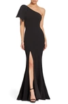 Dress The Population Georgina One-shoulder Crepe Gown In Black