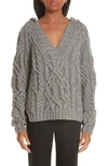 PARTOW MELANGE CABLE KNIT HOODED SWEATER,F18SW005