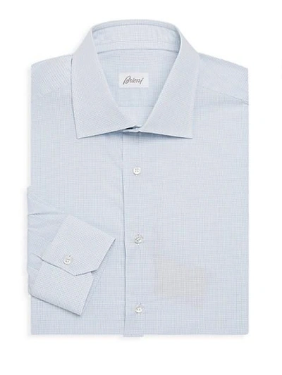 Brioni Cotton Micro-check Dress Shirt In Sky Blue
