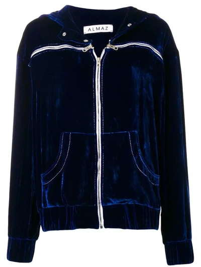Almaz Velvet Zipped Hooded Jacket In Blue