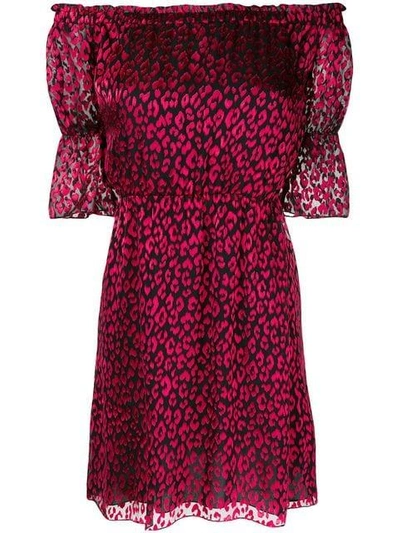 Saint Laurent Leopard Silk-blend Minidress In 1008 Black Red