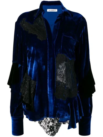 Almaz Lace Panels Velvet Shirt Jacket In Blue