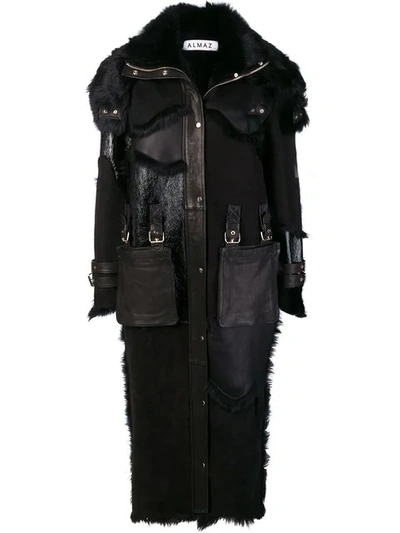 Almaz Fur Inserts Midi Coat In Black