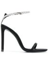 SAINT LAURENT BLACK KATE 105 CRYSTAL EMBELLISHED SATIN SANDALS