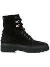 Tod's Round Toe Lace-up Boots In Black