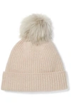 KARL DONOGHUE Pompom-embellished ribbed cashmere beanie