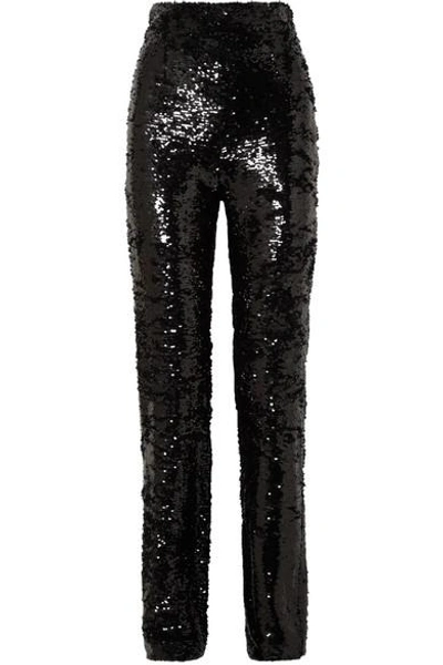 16arlington Sequined Crepe Straight-leg Pants In Black