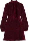 Saint Laurent Pussy-bow Devoré-chiffon Mini Dress In Burgundy