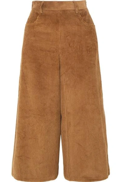 See By Chloé Cropped Cotton-blend Corduroy Wide-leg Pants In Brown