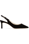 JIMMY CHOO ERIN 60 GLITTERED POLKA-DOT VELVET SLINGBACK PUMPS