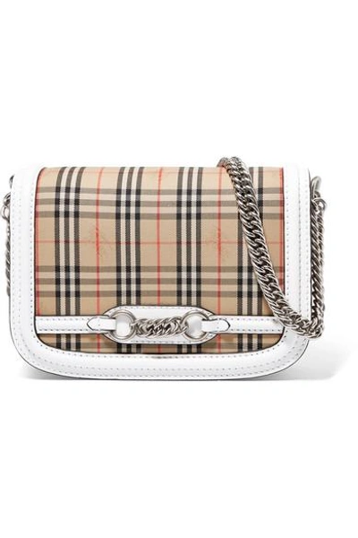 Burberry Leather-trimmed Checked Cotton-canvas Shoulder Bag In White