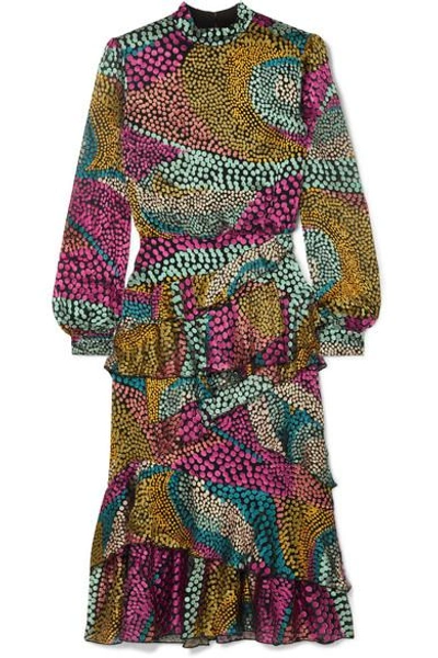 Saloni Isa Mock-neck Floral-print Silk Midi Dress In Multi Wavy Dotty