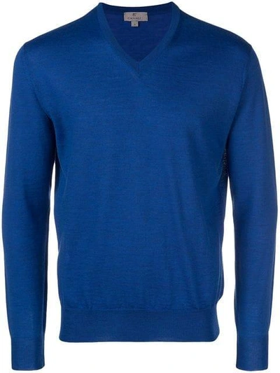 Canali V-neck Sweater In Blue