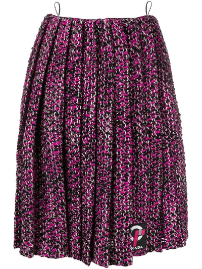 Prada Pleated Knickerbocker Fabric Skirt In Pink & Purple