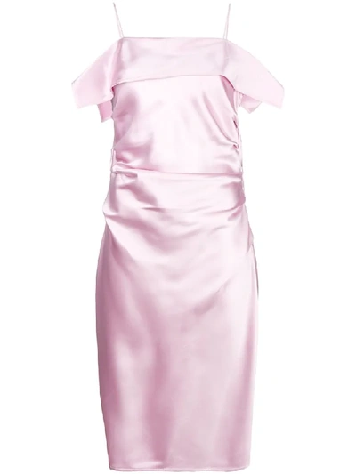 Helmut Lang Ruched Cold Shoulder Midi Dress In Rose Quartz
