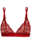 ID SARRIERI WOMAN EMBROIDERED TULLE AND SATIN SOFT-CUP TRIANGLE BRA RED,AU 1016843419910621
