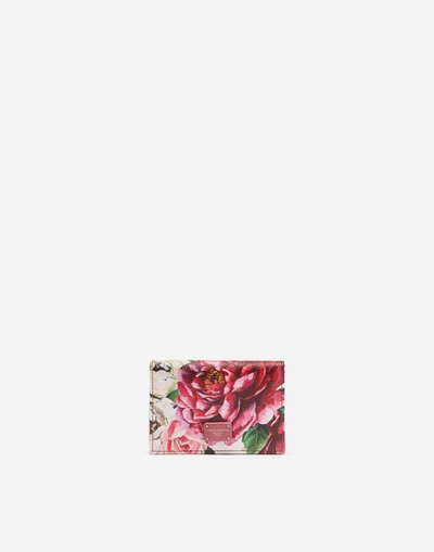 Dolce & Gabbana Printed Dauphine Calfskin Card Holder In Floral Print