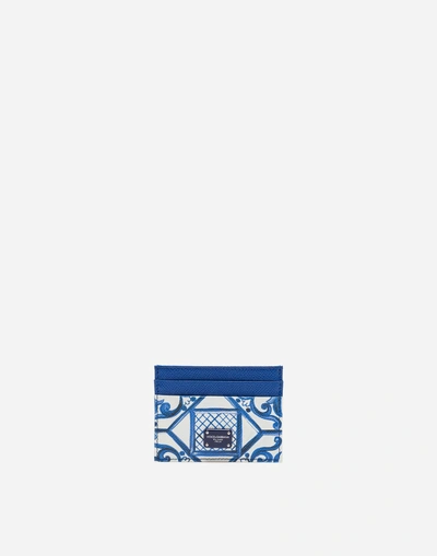 Dolce & Gabbana Printed Dauphine Calfskin Card Holder In Majolica Print